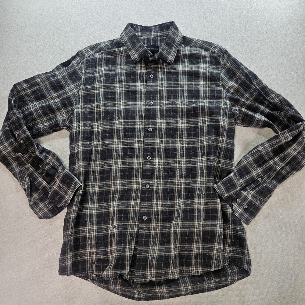 Scott Barber Plaid Button Down Shirt Large Gray Long Sleeve